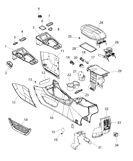 2020 Jeep Cherokee Armrest Console Diagram for 1WZ791S4AD