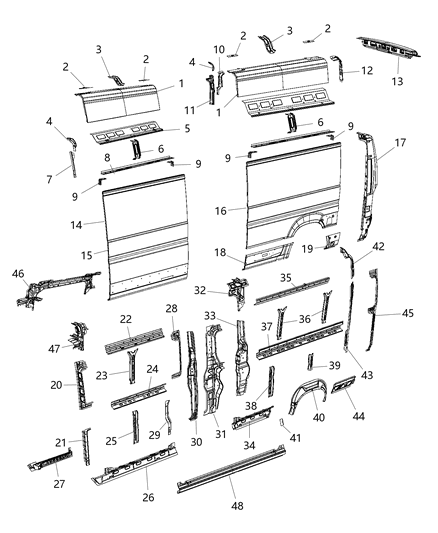 2015 Ram ProMaster 3500 Upper Reinforcement, Passenger Side Diagram for 68167270AC