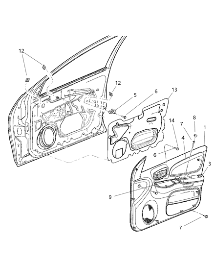 2003 Dodge Neon Water Dam Front Door Diagram for 5008498AI