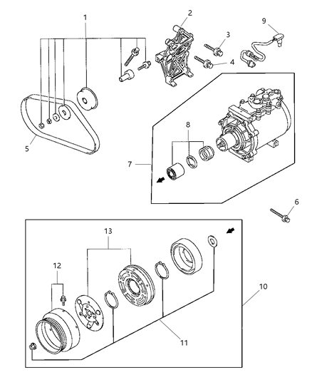 1999 Chrysler Sebring Coupe Compressor And Mounting Brackets Diagram 2 - Thumbnail