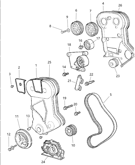1997 Dodge Avenger Bracket Tensioner Diagram for TBK10246
