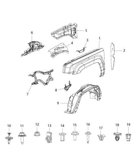 2016 Jeep Patriot Fender, Front Diagram for 68079924AA