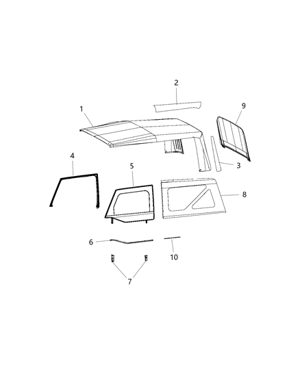 2018 Jeep Wrangler JK (Previous-generation) Soft Top & Windows Diagram 1 - Thumbnail