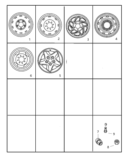1999 Dodge Ram 2500 Regular Cab Wheels & Hardware Diagram