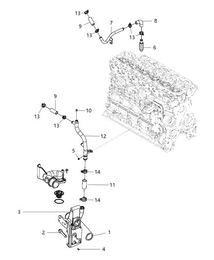 2009 Dodge Ram 3500 Pickup Water Pump Hoses & Tubes Diagram