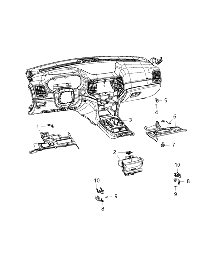 2017 Jeep Grand Cherokee Bezel Gear Shift Indicator Includes Cup Holder LED Diagram for 5SM402A8AE