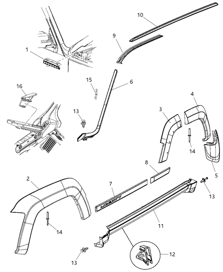 2008 Jeep Liberty Molding Roof Diagram for 57010110AA