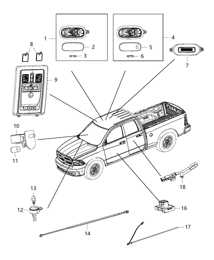 2015 Ram 3500 Pickup Lamps, Interior Diagram