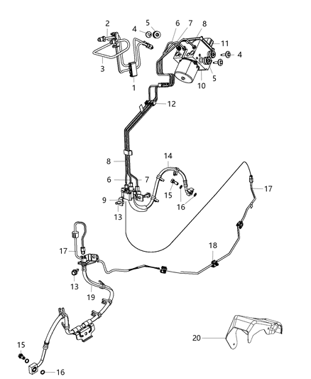 2014 Ram 3500 Pickup Hydraulic Control Unit, Brake Tubes And Hoses, Front Diagram