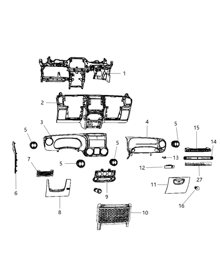 2016 Jeep Wrangler Instrument Panel of Interior Trim Diagram 1 - Thumbnail