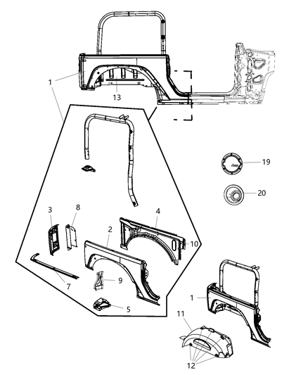 2016 Jeep Wrangler Panel Quarter Inner Diagram for 55395894AF