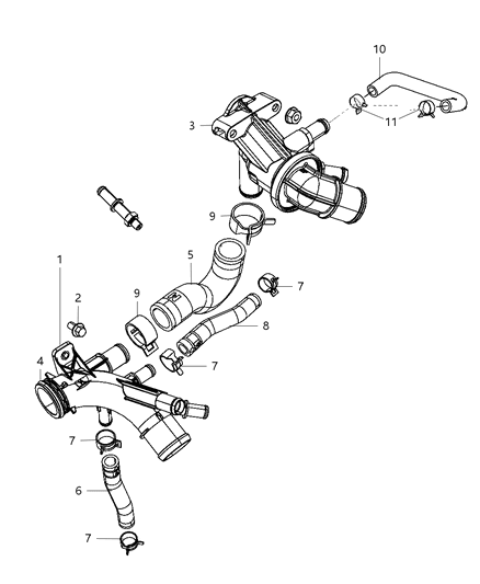 2010 Jeep Wrangler Thermostat & Related Parts Diagram 1 - Thumbnail