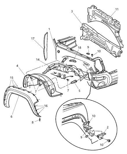 2003 Jeep Liberty Fender, Front Driver Side Diagram for 55177101AD