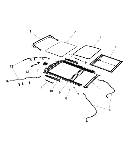 2017 Chrysler 200 Sunroof Glass Diagram for 68250104AA