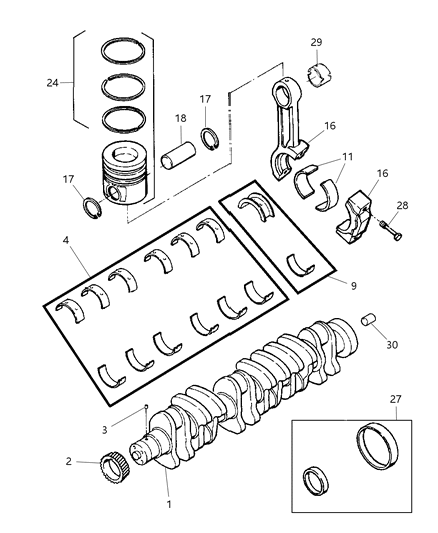 1998 Dodge Ram 2500 Quad & Club Cab Crankshaft , Piston & Torque Converter Diagram 2 - Thumbnail