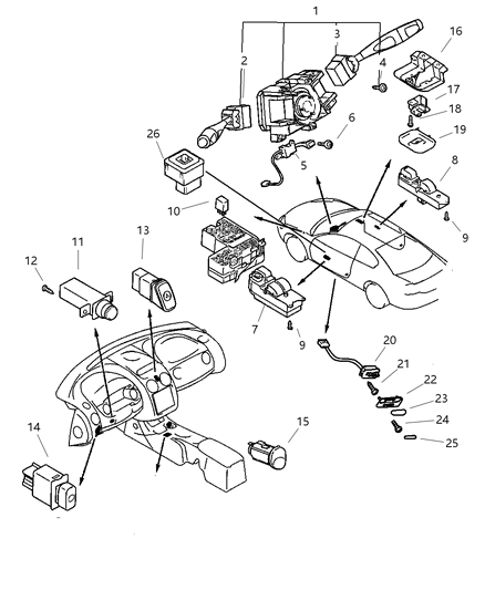 2005 Chrysler Sebring Mirror Switch, Front Diagram for MR958925