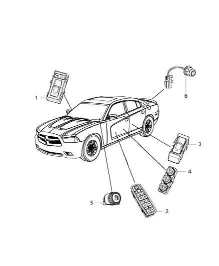 2011 Dodge Charger Switch And Bezel Front Door Diagram for 56046823AC