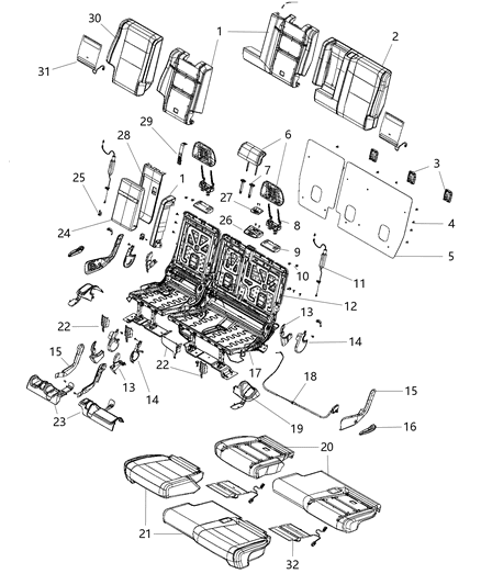 2014 Jeep Grand Cherokee Rear Seat - Split Seat Diagram 3 - Thumbnail