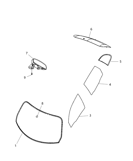 2008 Chrysler PT Cruiser Glass, Glass Hardware & Interior Mirror Diagram 2 - Thumbnail