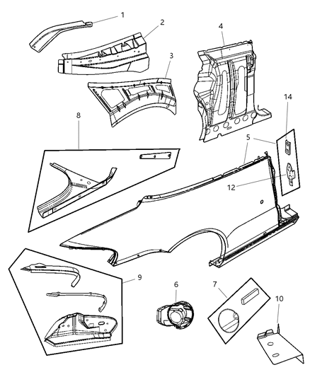 2006 Chrysler Sebring Quarter Panel of Body - Sheet Metal Except Doors Diagram 1 - Thumbnail