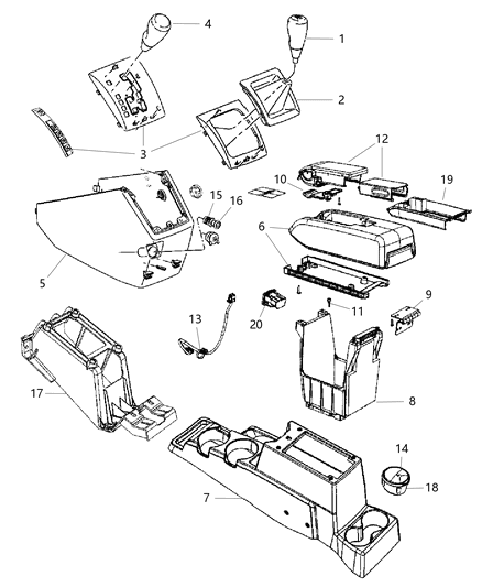 2010 Dodge Caliber Bezel Floor Shifter Diagram for 1JW80XR2AB