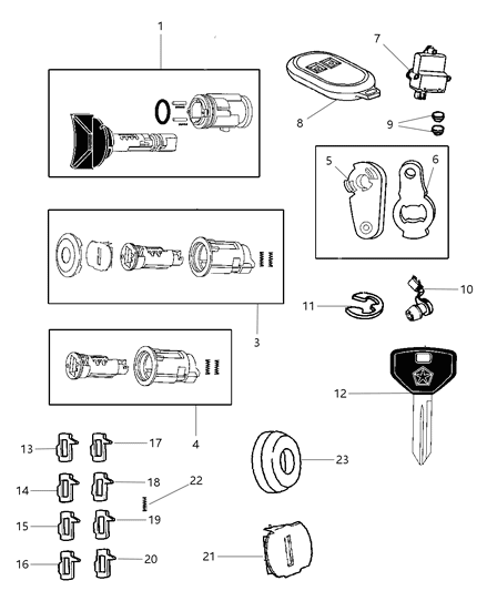 2000 Jeep Cherokee Trim Ring Ignition Key Cylinder Diagram for 55314965AB