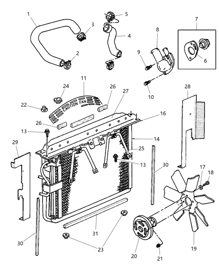 1998 Jeep Grand Cherokee Radiator & Related Parts Diagram 1 - Thumbnail