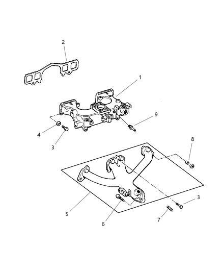 2002 Dodge Dakota Manifolds - Intake & Exhaust Diagram 1 - Thumbnail