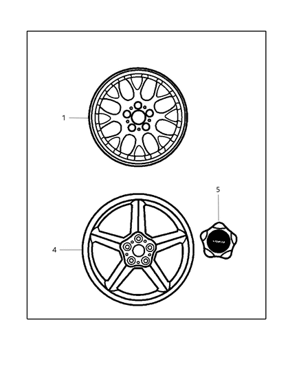 2002 Chrysler PT Cruiser Cap Wheel Center Diagram for 5066120AA