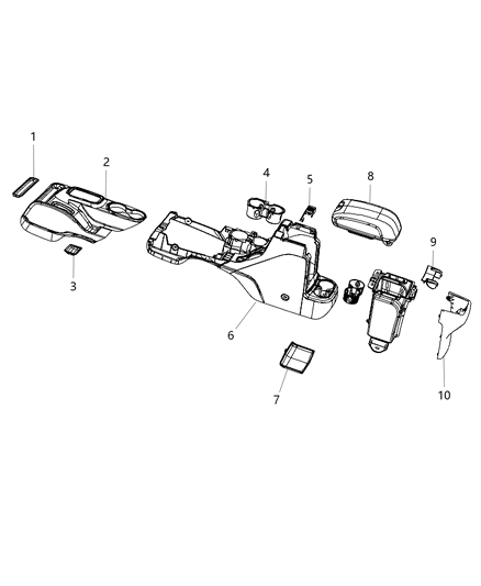 2011 Jeep Wrangler Base Floor Console Diagram for 1UB65DX9AA
