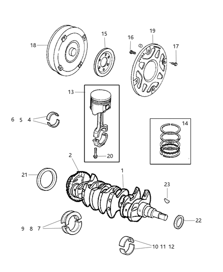 2004 Chrysler PT Cruiser Crankshaft , Piston , Driveplate & Torque Converter Diagram 1 - Thumbnail