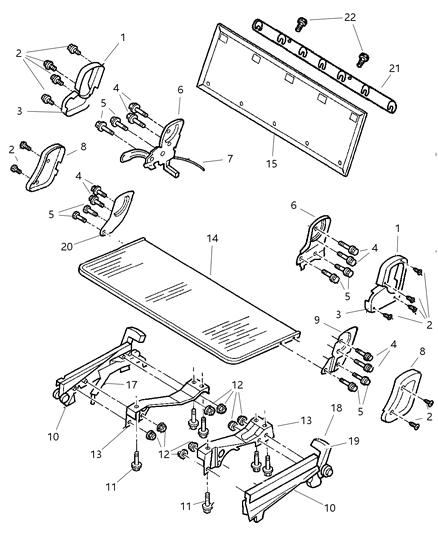 2003 Dodge Grand Caravan Rear Seat - 3 Passenger Attaching Parts, Straight Bench Diagram