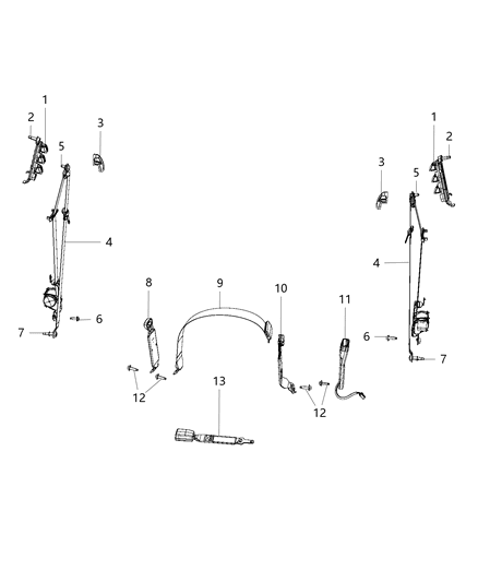 2012 Ram 3500 Pickup Seat Belts - Front, Crew Cab Diagram