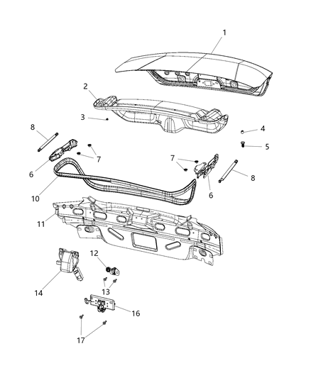 2014 Chrysler 200 Trunk Lid Trim, Rear Diagram for 1SW04VXLAB