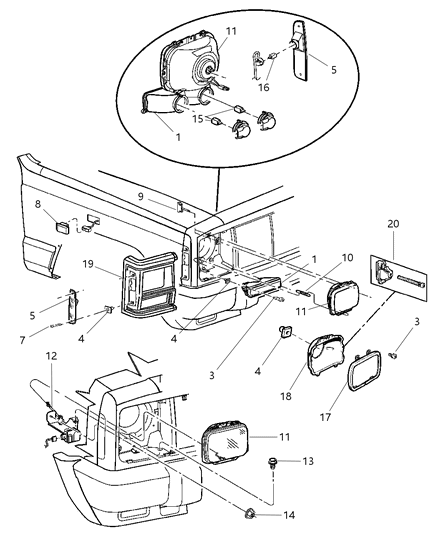 2001 Jeep Cherokee Actuator Headlamp Diagram for 55055240AC