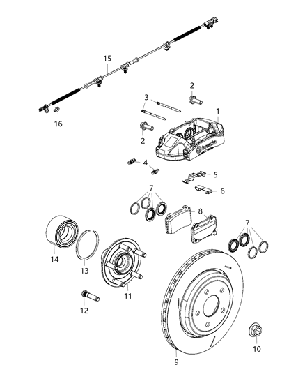 2020 Jeep Grand Cherokee Caliper, Yellow, Rear Passenger Side Diagram for 68367050AC