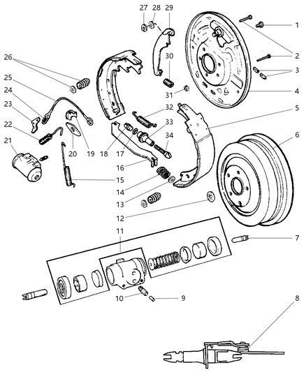 1998 Dodge Durango Shoe And Lining Kit Drum Diagram for V2013780AB