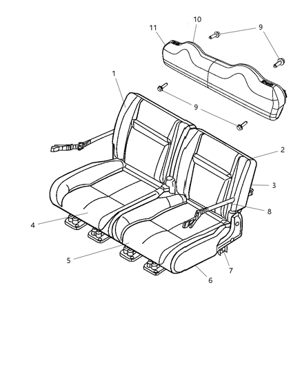 2008 Chrysler PT Cruiser Rear Seat - Split Seat Diagram 1 - Thumbnail