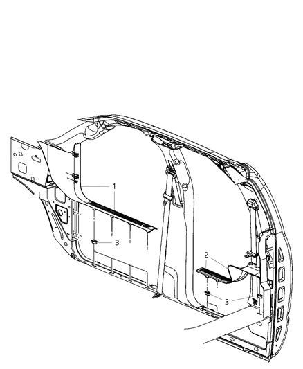 2018 Ram 3500 Pickup Cowl Side Panel & Scuff Plates Diagram