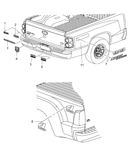 2007 Dodge Dakota Medallion, Rear Diagram for 55077717AB