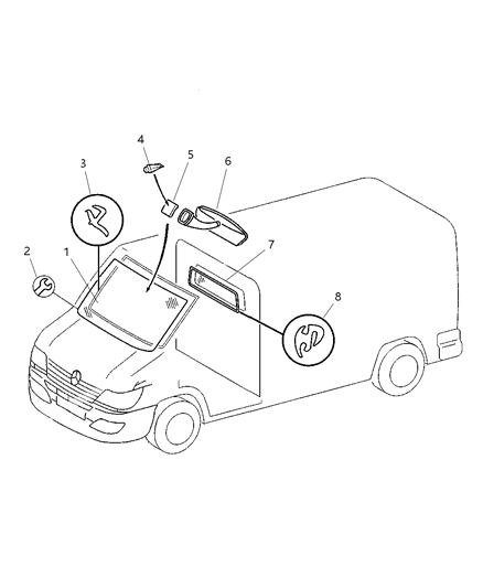 2002 Dodge Sprinter 2500 Windshield, Backlite And Rear View Mirror Diagram