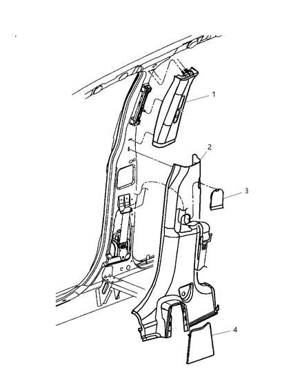 2005 Chrysler PT Cruiser Center Pillar Trim, Taupe, Upper Driver Side Diagram for UG99MF1AC