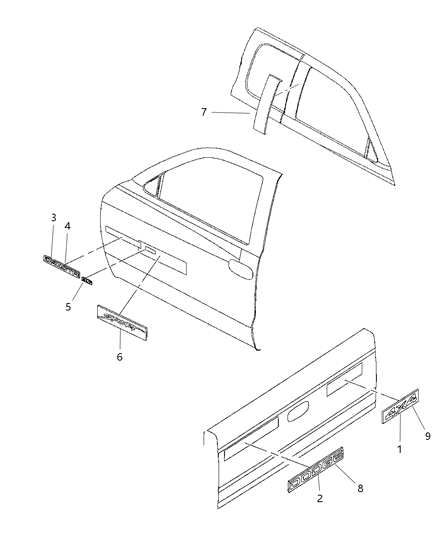 1997 Dodge Dakota Decal, Red, Front Diagram for 5EW57PR4AB