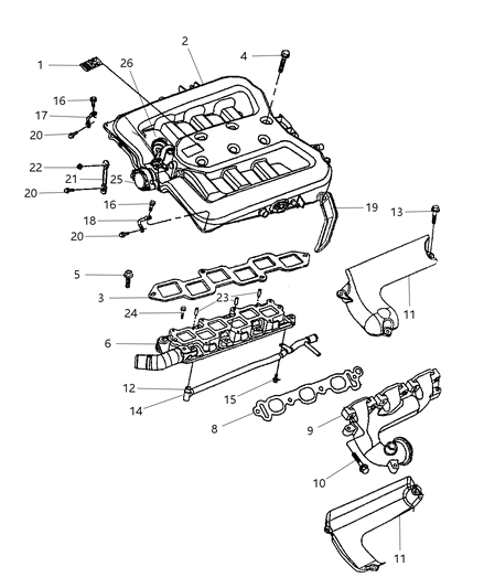 2000 Dodge Intrepid Manifolds - Intake & Exhaust Diagram 2 - Thumbnail