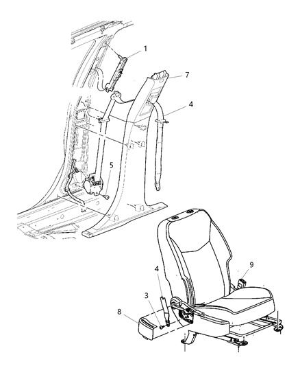2008 Chrysler Sebring Seat Belt Retractor Diagram for 1BX281D5AB