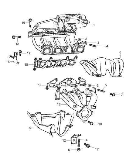 2003 Chrysler PT Cruiser Manifold Intake Upper Diagram for 4884437AA