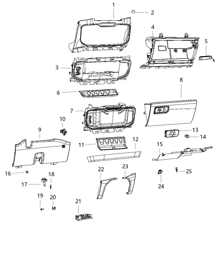 2020 Ram 3500 Cab Chassis Instrument Panel, Lower Diagram