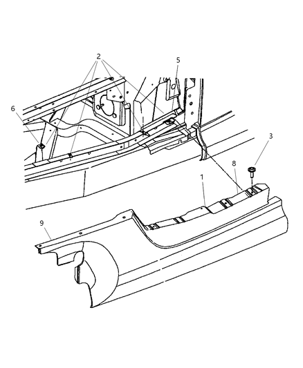 2001 Chrysler Prowler Panel - Front Outer & Side Sill Diagram