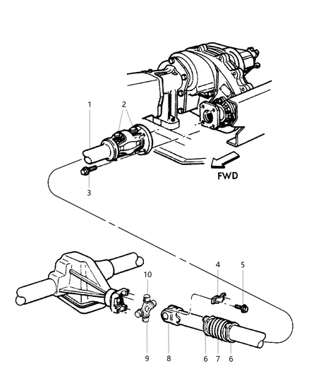 1998 Dodge Ram 2500 Regular Cab Propeller Shaft - Front Diagram
