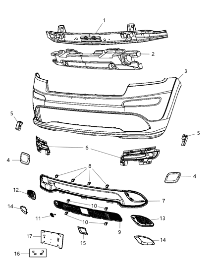 2012 Jeep Grand Cherokee License Bracket, Front Diagram for 68144504AA